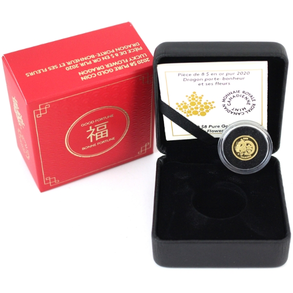 2020 $8 Lucky Flower Dragon Fine Gold Coin (Tax Exempt)