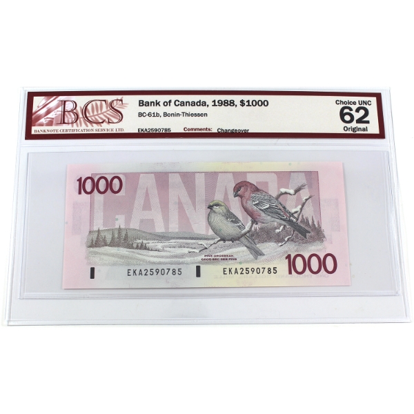 BC-61b 1988 $1000 BCS CUNC62 Original Bonin-Thiessen Changeover SN:EKA2590785