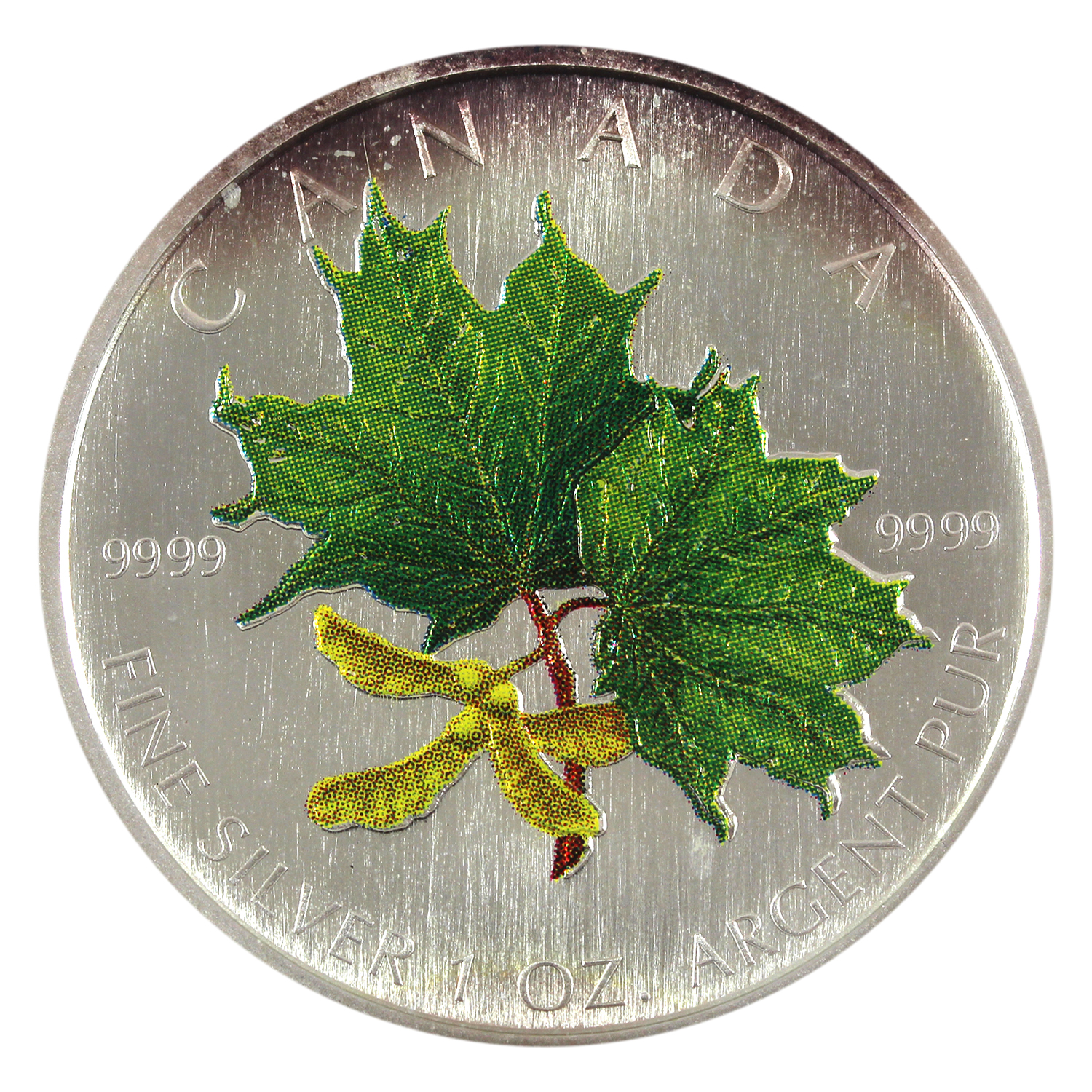 Spring Metal Coin 2002 $5 Green Coloured Silver Maple Leaf - Spring 1oz .9999 Fine Silver ...