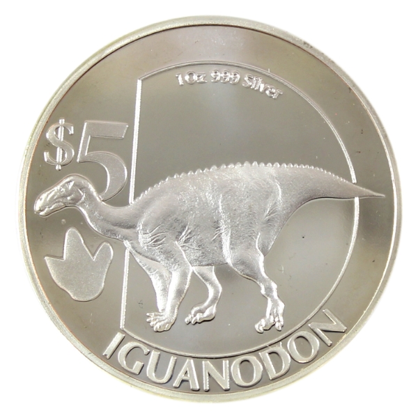 1oz Sierra Leone 2015 $5 Prehistoric Life- Iguanodon .999 Fine Silver Coin (Tax Exempt)