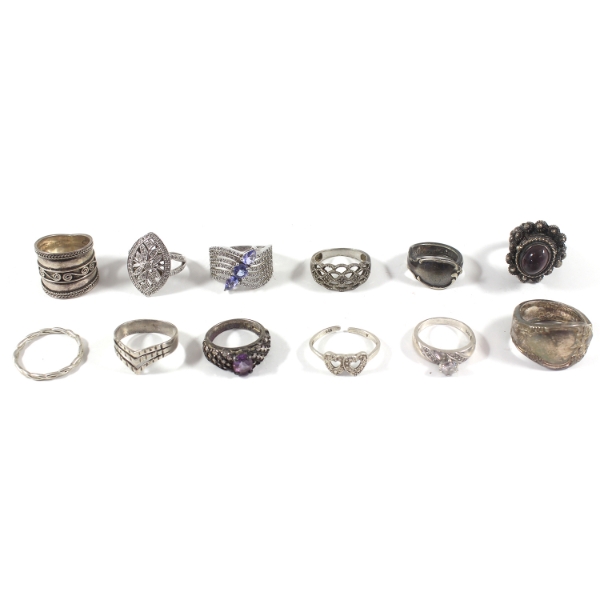 Bulk Lot of Ornate Sterling Silver Rings, 58.9g Lot Total!! 12pcs.