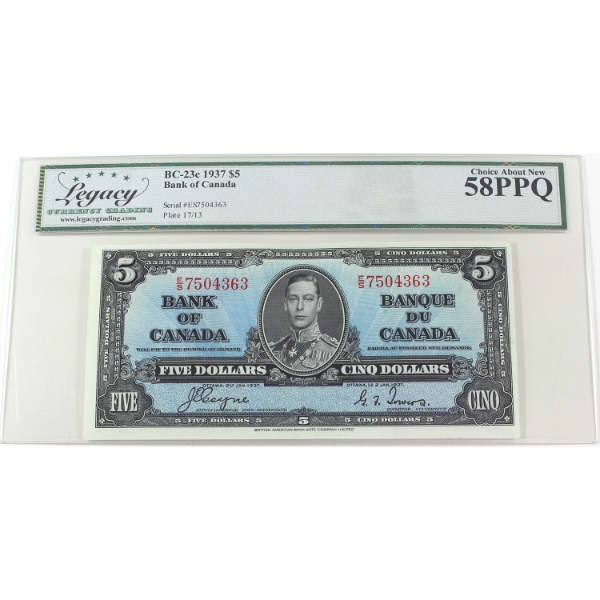 BC-23c 1937 $5 Legacy Choice AU58 PPQ Coyne-Towers SN: E/S7504363