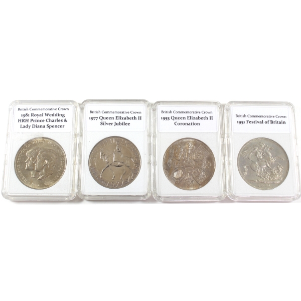 Group Lot of Great Britain Silver 1951-1981 Commemorative Crowns. 4pcs.