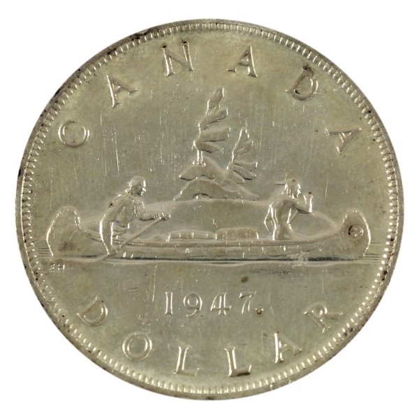 Silver $1 1947 Maple Leaf AU50