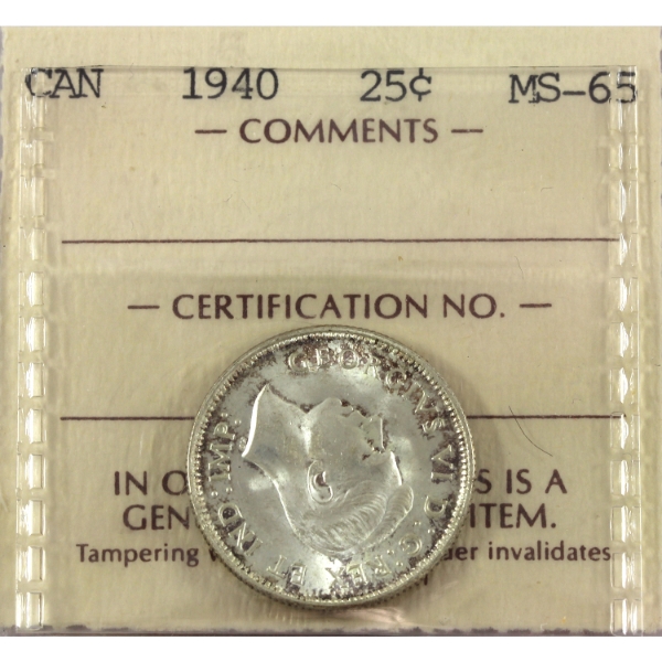 25-cent 1940 ICCS MS65