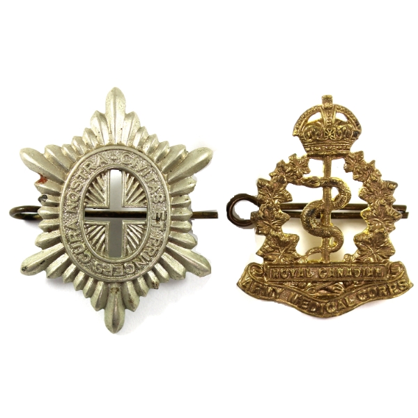 Royal Canadian Army Medical Corp (RCAMC) & Canadian Governor General's Foot Guards (GGFG) Cap Badges