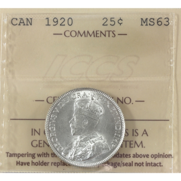 25-cent 1920 ICCS MS63