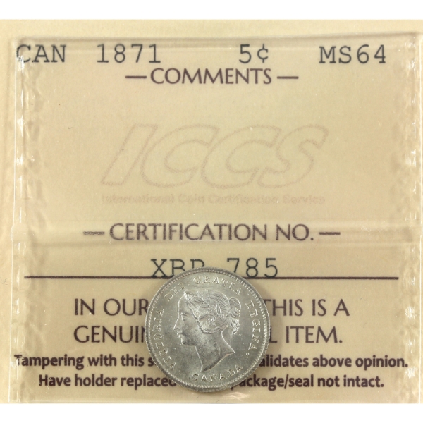 5-cent 1871 ICCS MS64