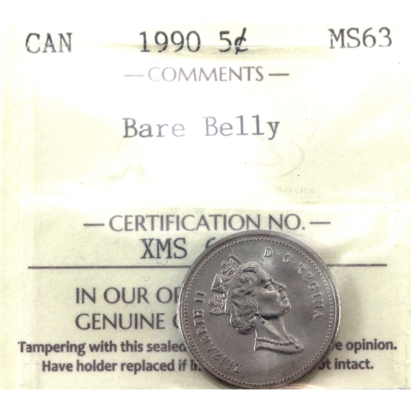 5-cent 1990 Bare Belly ICCS MS63