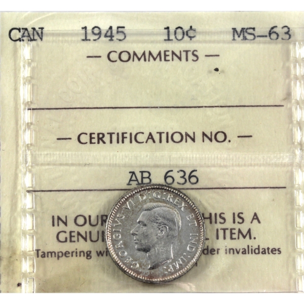 10-cent 1945 ICCS MS63