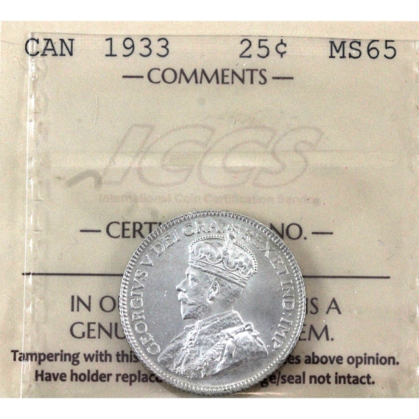 25-cent 1933 ICCS MS65