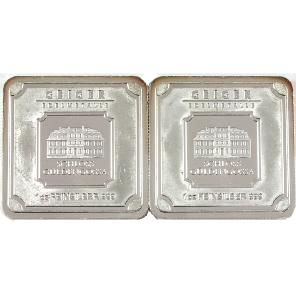 2x 1oz Geiger Edelmetalle Consecutive Pair .999 Fine Silver Bars. 2pcs (Tax Exempt)