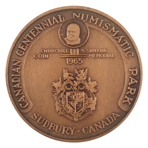 Sudbury, ON 1965 5 Shilling Winston Churchill Memorial Coin Medallion 36.1g-Bronze, 40mm