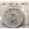 Image 1 : Silver $1 1947 Maple Leaf ICCS MS63 Cameo