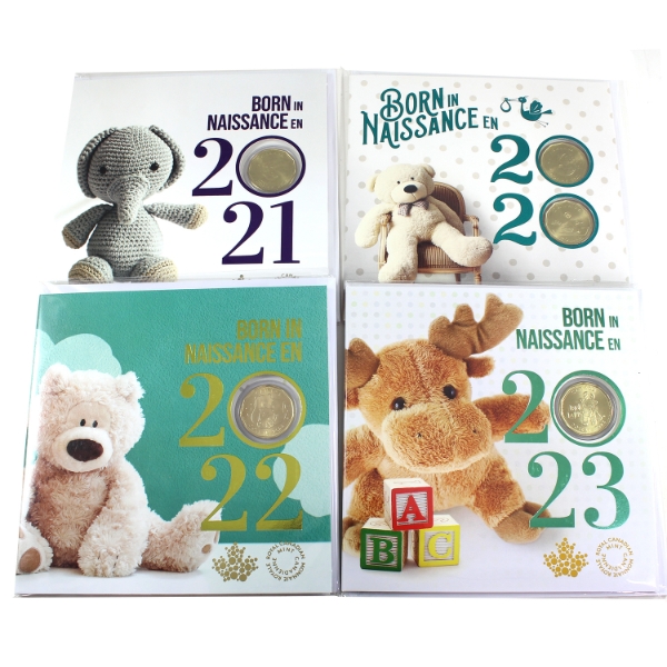 2020, 2021, 2022 & 2023 Baby Gift Coin Sets. 4 sets.