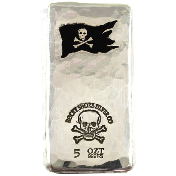 5oz RSSC Hammered .999 Fine Silver Bar w/ Enameled Black Flag (Tax Exempt)
