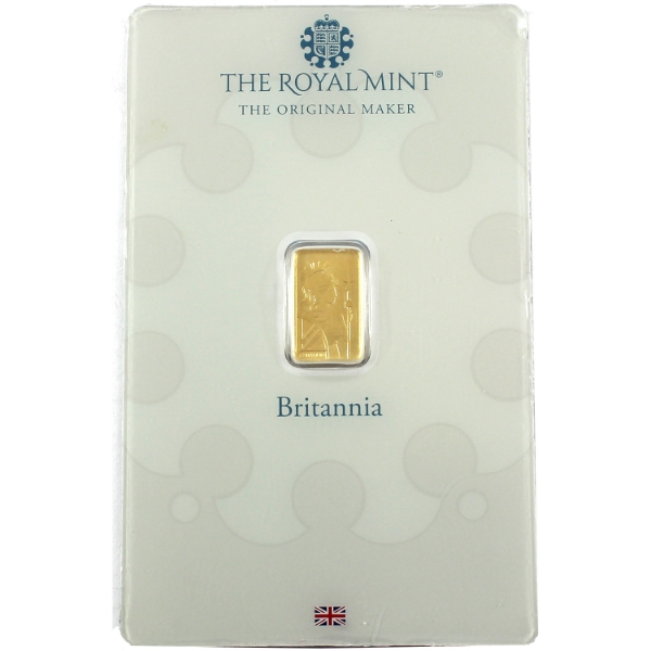 1g The Royal Mint Britannia .9999 Fine Gold Bar in Assay Card (Tax Exempt)