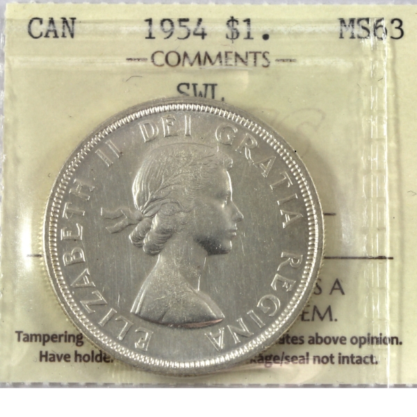 Silver $1 1954 SWL ICCS MS63