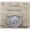 Image 1 : 25-cent 1947 Maple Leaf ICCS MS65