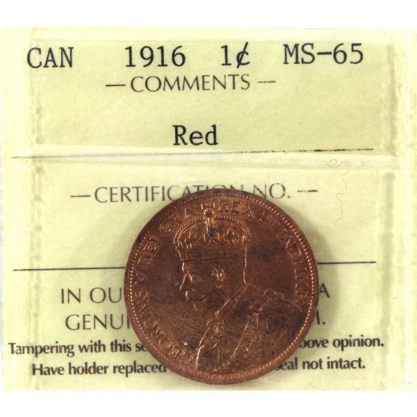 1-cent 1916 ICCS MS65 Red