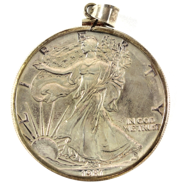 USA Silver 1987 Silver Eagle 1oz .999 Fine Silver Coin Pendant (Tax Exempt)
