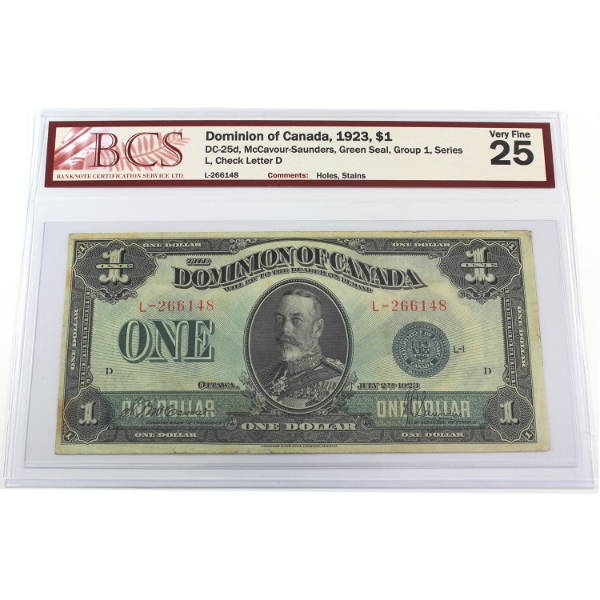 DC-25d 1932 $1 Green Seal, Group 1, Series L BCS VF25 McCavour-Saunders SN: L-266148 Check Letter D