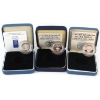 Image 1 : Great Britain 1984, 1985 & 1998 Silver Proof Piedfort One Pound Coins w/Box & COA. 3pcs.