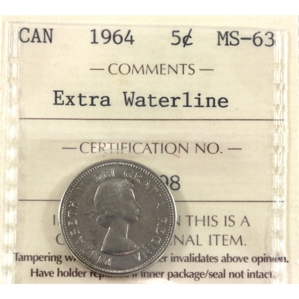5-cent 1964 Extra Waterline ICCS MS63