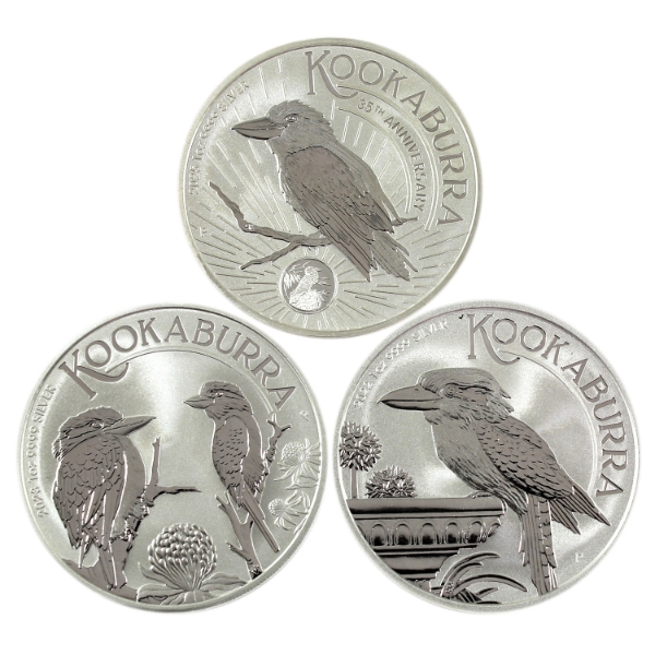 3x 1oz Australia 2022, 2023 & 2025 $1 Kookaburra .9999 Fine Silver Coins. 3pcs (Tax Exempt)