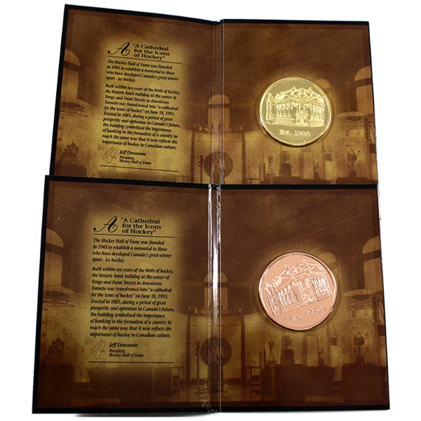 Pair of Hockey Hall of Fame Medallions in Folders from the Royal Canadian Mint. 2pcs