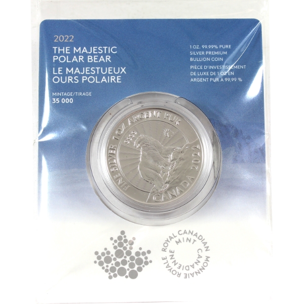 1oz 2022 $5 The Majestic Polar Bear .9999 Fine Silver Coin, Still Sealed! (Tax Exempt)