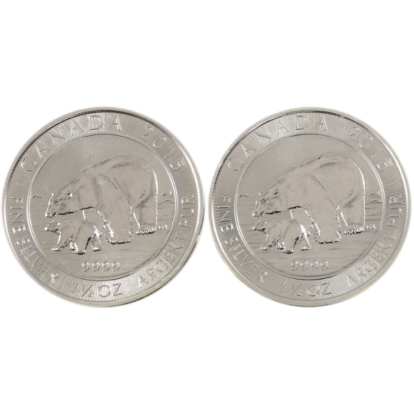 2x 1.5oz 2015 $8 Polar Bear & Cub .9999 Fine Silver Rounds. 2pcs. (Tax Exempt)