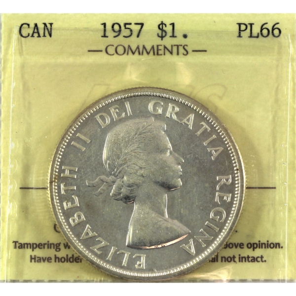 Silver $1 1957 ICCS PL66