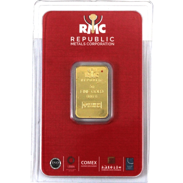 5g RMC Republic .9999 Fine Gold Bar Sealed in Assayer Card (Tax Exempt)