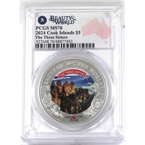 Cook Islands Silver 2024 $5 Beauty of the World - The Three Sisters .999 Fine Silver Coin PCGS MS70