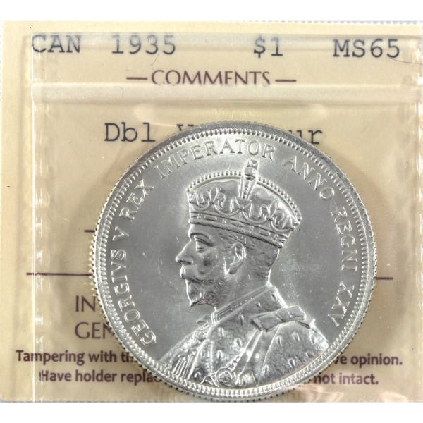 Silver $1 1935 Dbl Voyageur ICCS MS65