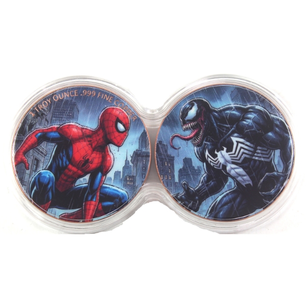 2x 1oz Spider-Man vs. Venom .999 Fine Copper Dual Battle Set Infinity Capsule Edition 