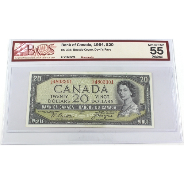 BC-33b 1954 $20 Devil's Face BCS AU55 Original Beattie-Coyne SN: C/E4803301