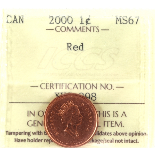 1-cent 2000 ICCS MS67 Red