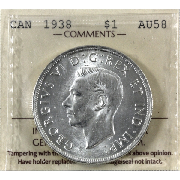 Silver $1 1938 ICCS AU58