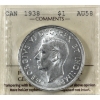 Silver $1 1938 ICCS AU58