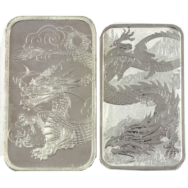 2x 1oz Australia 2023 $1 & TD Bank Dragon .999 Fine Silver Bars. 2pcs. (Tax Exempt)