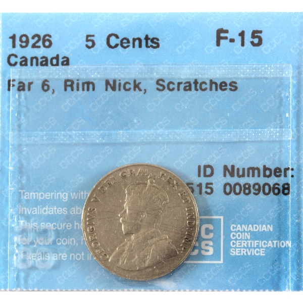 5-cent 1926 Far 6 CCCS F15 (Rim Nick, Scratches)