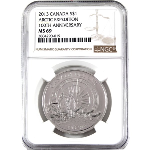 2013 $1 Arctic Expedition Centennial .9999 Proof Silver Coin NGC MS69 (Tax Exempt)