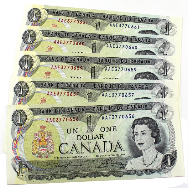 BC-46a-i 1973 $1 Consecutive Lawson-Bouey SN:AAE3770656-"61. 6pcs.
