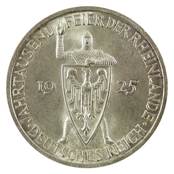 ERROR Germany-Weimar Republic Silver 1925F 5 Reichsmark Small Planchet Error Choice BU