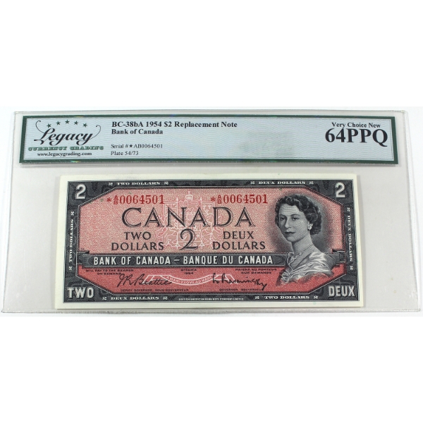 BC-38bA 1954 $2 *A/B Replacement Legacy CUNC64 PPQ Beattie-Rasminsky SN: *A/B0064501