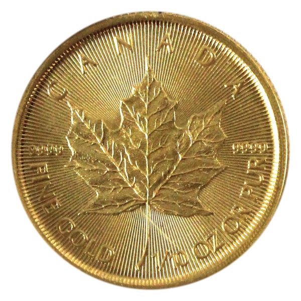 1/10oz 2020 $5 Gold Maple Leaf .9999 Fine Gold Coin (Tax Exempt)