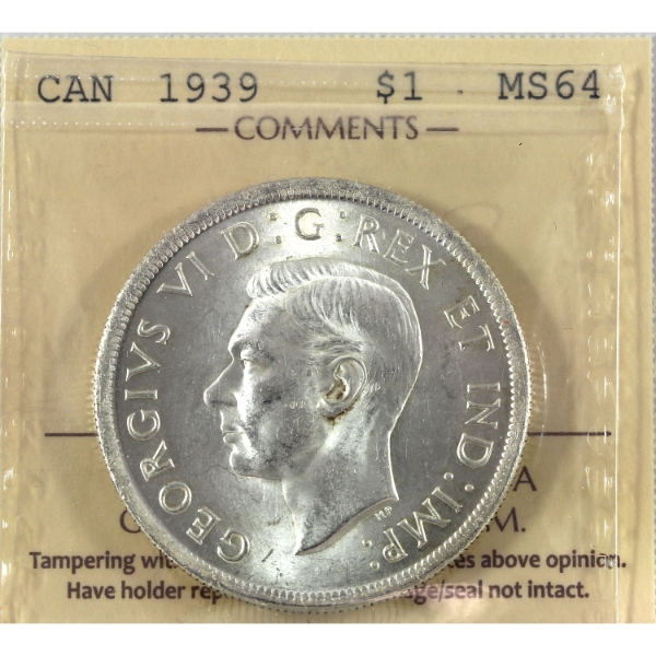 Silver $1 1939 ICCS MS64