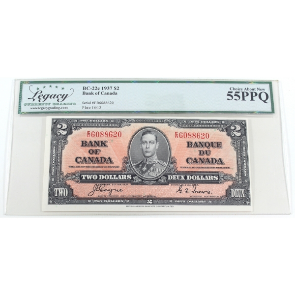 BC-22c 1937 $2 Legacy Choice AU55 PPQ Coyne-Towers SN: E/R6088620